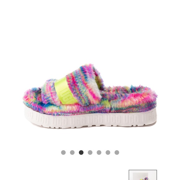 Ugg fluffita pixelate green real fur slides size 7 - Picture 5 of 16